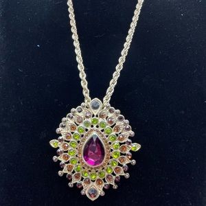 Sparkling Sage Peacock necklace -costume jewelry